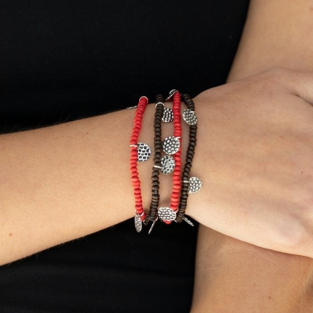 Paparazzi WOODnt Count Beaded Bracelet Set Of 4- Red & Brown